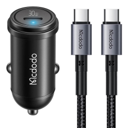 Car charger USB-C: Kaabel 1.2mm + Adapter 1xUSB-C, up to 30W, QuickCharge up to 20V 1.5A: Mcdodo Cc749 - Black
