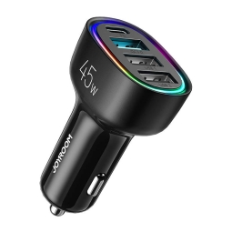 Car charger: 1xUSB-C + 3xUSB, up to 45W, QuickCharge up to 20V 1.5A 30W: Joyroom Cl09 - Black
