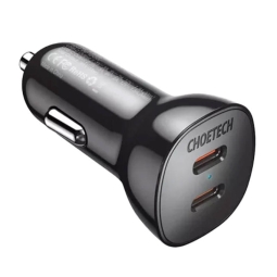 Car charger: 2xUSB-C, up to 40W (20W+20W), QuickCharge up to 12V 1.67A: Choetech Tc0008 - Black