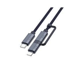 1.2m, USB-C - USB-C + Lightning kaabel, juhe, kuni 60W: Hoco U134 - Tumesinine
