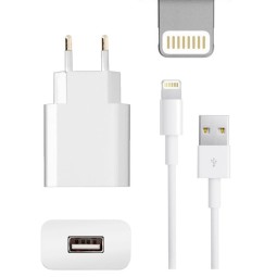 iPhone, iPad laadija, Lightning: Juhe 1m + Adapter 1xUSB, kuni 10W