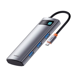 Делитель, хаб USB-C dock: USB-C 100W, 1xHDMI 4K60Hz, 3xUSB 3.0, MicroSD+SD картридер: Baseus Metal Gleam - Алюминий