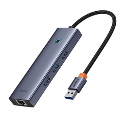 Делитель, хаб USB 3.0 hub: 4xUSB 3.0 + LAN 1Gbps, 0.15m: Baseus UltraJoy - Алюминий