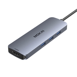 Hub USB-C dock: USB-C 100W, 2xHDMI 4K60+4K30Hz, 3xUSB 3.0, MicroSD+SD: Mokin 0409 - Aluminum