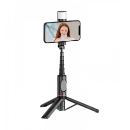 Selfie pulk, tripod, kuni 70cm, LED, Bluetooth, 160g: WiWU Se003 - Must