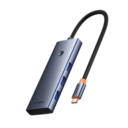 Делитель, хаб USB-C hub: 3xUSB 3.0 + LAN 1 Gbps + 100W USB-C power, 0.15m: Baseus UltraJoy - Чёрный