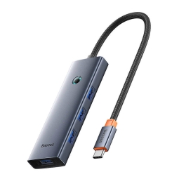 Делитель, хаб USB-C hub: 4xUSB 3.0 + USB-C power, 0.15m: Baseus UltraJoy - Чёрный