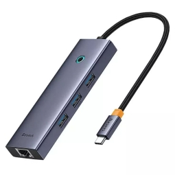 Делитель, хаб USB-C hub: 3xUSB 3.0 + LAN 1 Gbps: Baseus UltraJoy - Алюминий