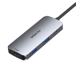 Делитель, хаб USB-C dock: USB-C 100W, HDMI 4K60Hz, 2xUSB 3.0, USB-C v3.0, MicroSD+SD: Mokin 0421 - Алюминий