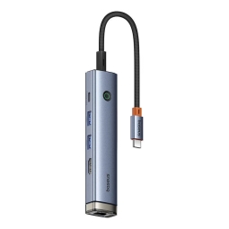 Делитель, хаб USB-C dock: USB-C 100W, HDMI 4K60Hz, LAN 1 Gbps, 2xUSB 3.0: Baseus UltraJoy Air - Алюминий