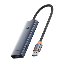 Hub USB 3.0 hub: 4xUSB 3.0 + USB-C power, 0.15m: Baseus UltraJoy - Aluminium