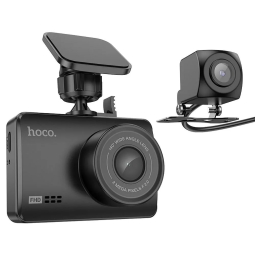 Autokaamera Hoco DV3, Esi + Taga: FHD 30fps 140o + 720p 5.5m kaabel, 2.4"LCD - Must