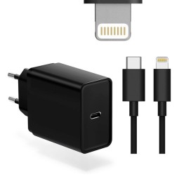 iPhone, iPad зарядка, Lightning: Кабель 1m + Адаптер 1xUSB-C, до 20W QuickCharge