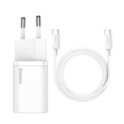 Charger USB-C: Cable 1m + Adapter 1xUSB-C, up to 25W, QuickCharge up to 12V 2.1A: Baseus Super Si - White