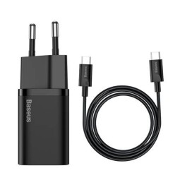 Charger USB-C: Cable 1m + Adapter 1xUSB-C, up to 25W, QuickCharge up to 12V 2.1A: Baseus Super Si - Black