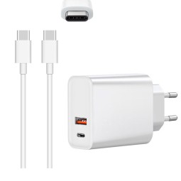 Charger USB-C: Cable 2m + Adapter 1xUSB-C + 1xUSB, up to 20W QuickCharge