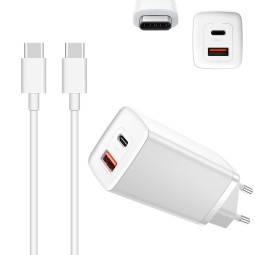 Charger USB-C: Cable 2m + Adapter 1xUSB-C + 1xUSB, up to 65W QuickCharge