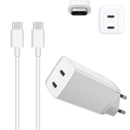 Charger USB-C: Cable 2m + Adapter 2xUSB-C, up to 65W QuickCharge
