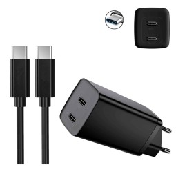 Charger USB-C: Cable 1m + Adapter 2xUSB-C, up to 65W QuickCharge