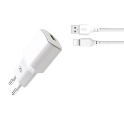 Charger USB-C: Cable 1m + Adapter 1xUSB, up to 2.4A: XO L73 - White