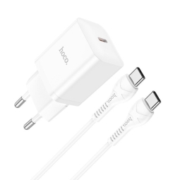 Зарядка USB-C: Kaabel 1m + Адаптер 1xUSB-C, до 20W, QuickCharge до 12V 1.67A: Hoco N27 - Белый