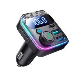 FM transmitter (USB, MicroSD, Bluetooth),  autolaadija: 1xUSB-C, 1xUSB, kuni 48W (30W+18W): Joyroom Ccb01 - Must