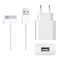 iPhone, iPad charger, 30-pin: Cable 1m + Adapter 1xUSB, up to 10W