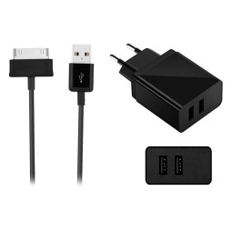 Samsung Tab charger, 30-pin: Cable 1m + Adapter 2xUSB, up to 10W