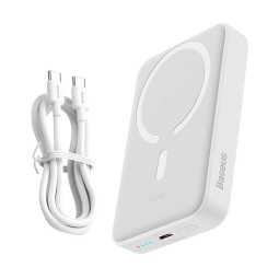 10000mAh Akupank 30W, Magsafe, Juhtmevaba 15W: Baseus Magnetic Mini - 1xUSB-C, QuickCharge kuni 15V-2A, QI kuni 15W - Valge