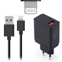 iPhone, iPad charger, Lightning: Cable 3m + Adapter 1xUSB, up to 18W QuickCharge