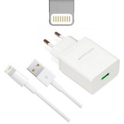 iPhone, iPad laadija, Lightning: Juhe 1m + Adapter 1xUSB, kuni 18W QuickCharge