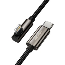 1m, Lightning - USB-C kaabel, juhe, kuni 20W: Baseus Legend Elbow - Must