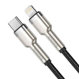 1m, Lightning - USB-C кабель, до 20W: Baseus Cafule Metal - Чёрный