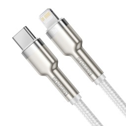1m, Lightning - USB-C кабель, до 20W: Baseus Cafule Metal - Valge