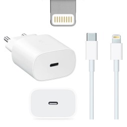 iPhone, iPad зарядка, Lightning: Кабель 1m + Адаптер 1xUSB-C, до 18W QuickCharge