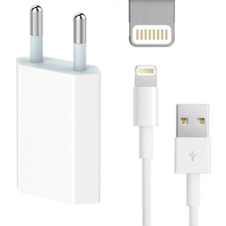 iPhone, iPad laadija: Juhe 1m Lightning + Adapter 1xUSB, kuni 1A: Devia - Valge