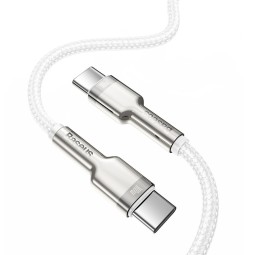 1m, USB-C - USB-C кабель: Baseus Cafule Metal - Белый