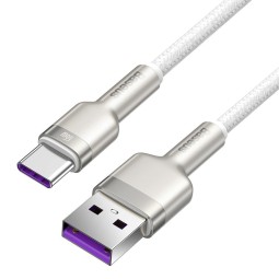 2m, USB-C - USB kaabel, juhe, kuni 66W: Baseus Cafule Metal - Valge