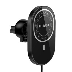 Wireless charger QI 15W, Magsafe magnet car holder to the vent rest: BlitzWolf CW4 - Black