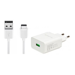 Charger USB-C: Cable 1m + Adapter 1xUSB, up to 18W QuickCharge