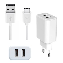 Charger USB-C: Cable 2m + Adapter 2xUSB, up to 10W
