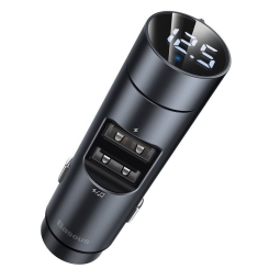 FM трансмиттер Baseus Energy Column (USB, Bluetooth), автомобильная зарядка: 2xUSB до 3A - Серый