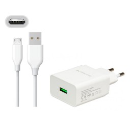 Charger Micro USB: Cable 1m + Adapter 1xUSB, up to 18W QuickCharge