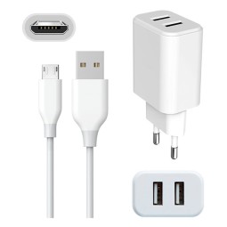 Charger Micro USB: Cable 1m + Adapter 2xUSB, up to 10W